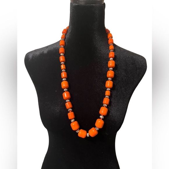J. Crew orange beaded necklace. 30” long great condition! - Picture 2 of 3